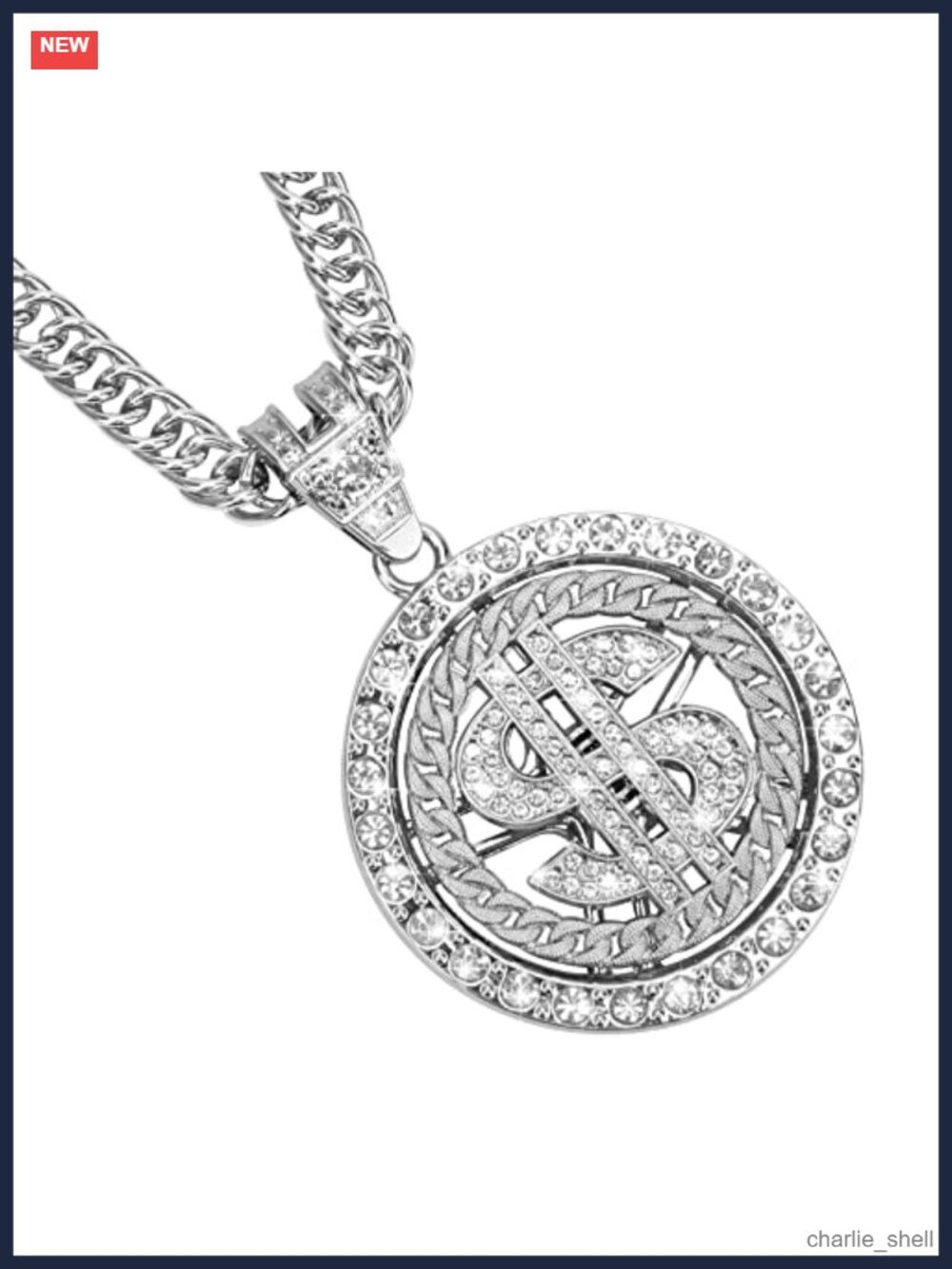 Stainless Steel Gold Plated Rotatable Dollar Sign Necklace for Men 30in Curb